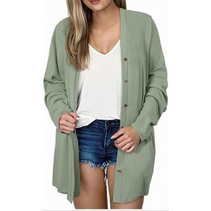 Cardigan for Women medium light green lightweight Button Down Open Front